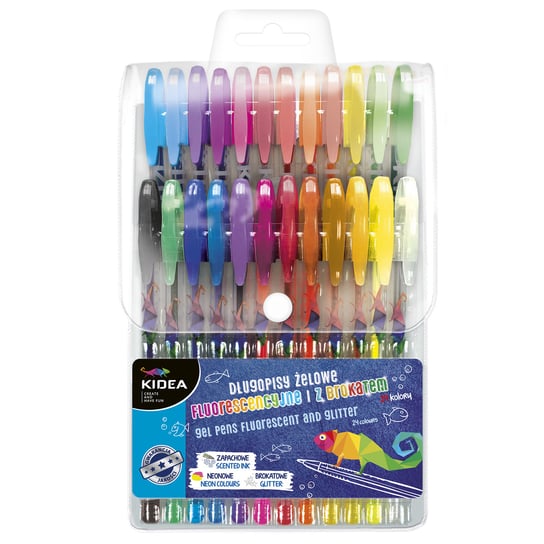Kidea, Długopisy żelowe fluorescencyjne i z brokatem, 24 kolory KIDEA