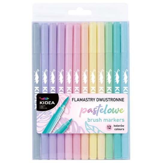 Kidea, Flamastry dwustronne pastelowe brush, 12 kolorów KIDEA