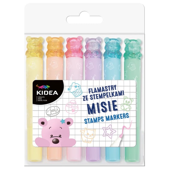 Kidea, Flamastry dwustronne ze stempelkami Misie 6 sztuk KIDEA