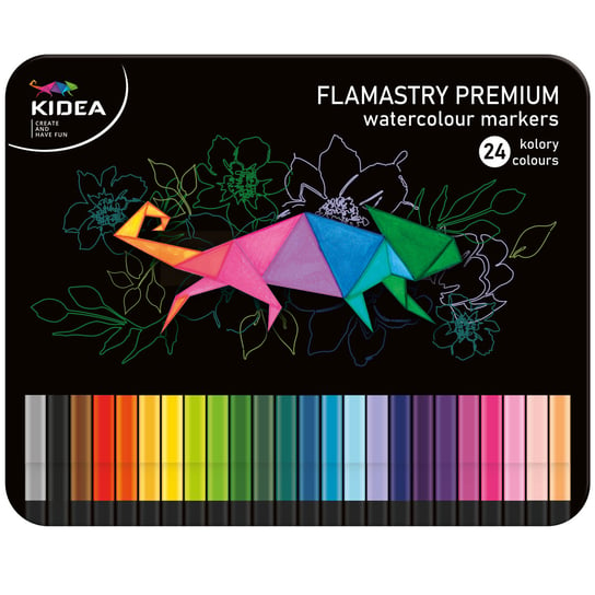 Kidea, Flamastry kwadratowe w metalowym pudłeku 24 kolory KIDEA