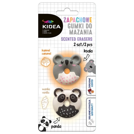 Kidea, Gumki do mazania zapachowe, panda koala 2 sztuki KIDEA