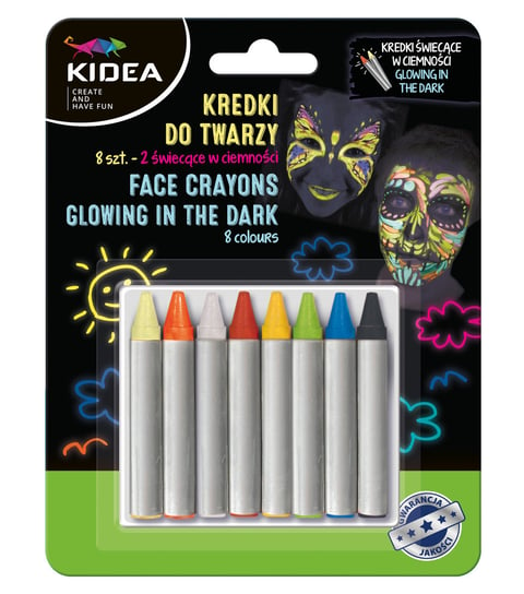 Kidea, Kredki do twarzy świecące w ciemności, 8 sztuk KIDEA