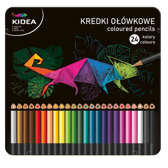 Kidea, Kredki ołówkowe trójkątne w metalowym pudełku, 24 kolory KIDEA