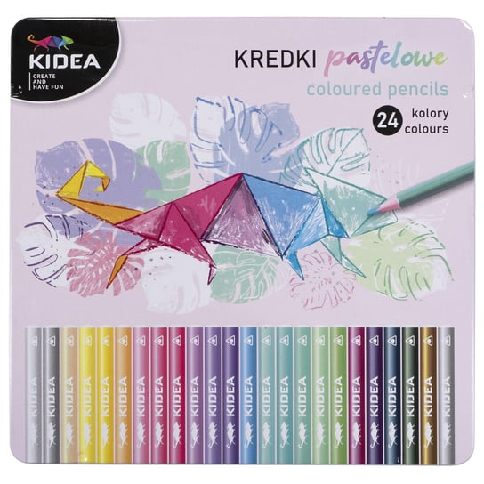 Kidea, Kredki pastelowe trójkątne, w metalowym pudełku, 24 kolory KIDEA