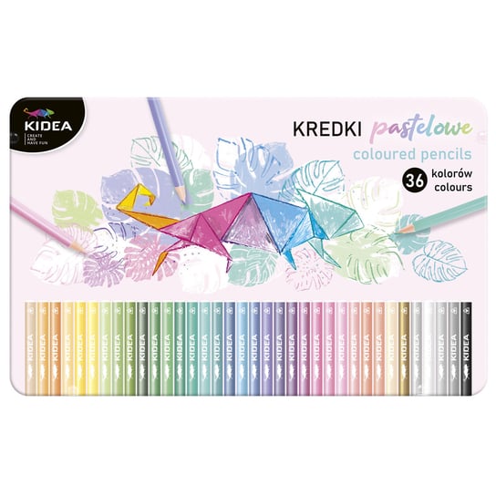 Kidea, Kredki pastelowe trójkątne w metalowym pudełku, 36 kolorów KIDEA