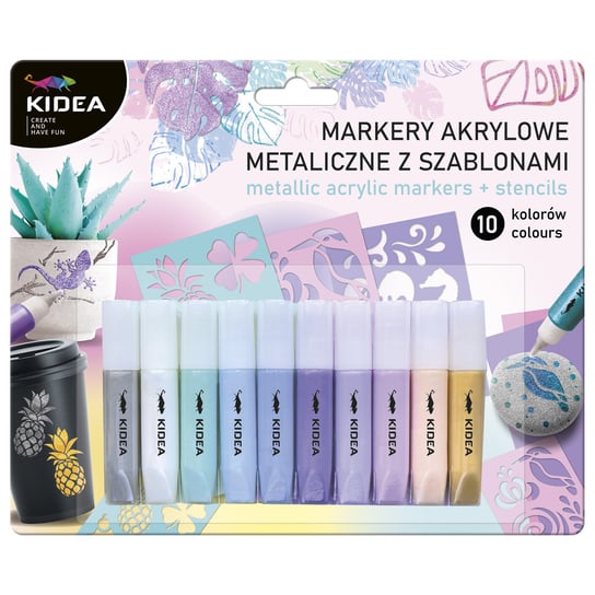 Kidea, Markery Akrylowe Metaliczne 10 Kolorów Z Szablonami KIDEA