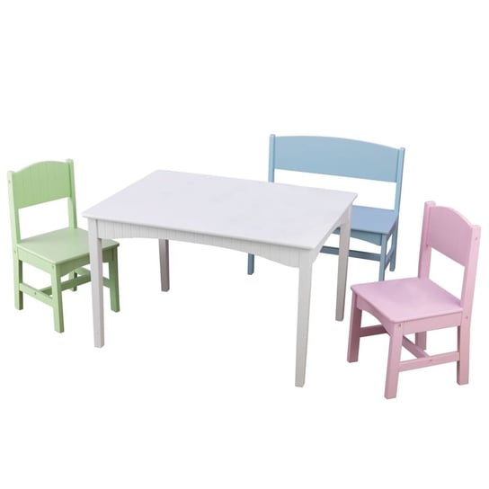 KidKraft Stolik z ławką i krzesłami, dla dzieci, Nantucket, pastelowe Kidkraft