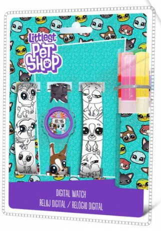 Kids Euroswan, Littlest Pet Shop, zestaw z zegarkiem cyfrowym i dwoma paskami do pokolorowania Hasbro