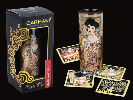 Kieliszek do wódki - G. Klimt. Adele Bloch Bauer I (CARMANI) + komple 4 podkładek korkowych Carmani