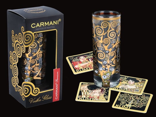 Kieliszek do wódki - G. Klimt. Drzewo (CARMANI) + komple 4 podkładek korkowych Carmani