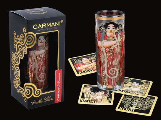 Kieliszek do wódki - G. Klimt. Medycyna (CARMANI) + komple 4 podkładek korkowych Carmani