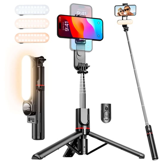 Kijek Selfie Stick uchwyt do telefonu zdjęć statyw Tripod L15 z Lampa LED + Pilot Bluetooth na telefon Czarny 4kom.pl