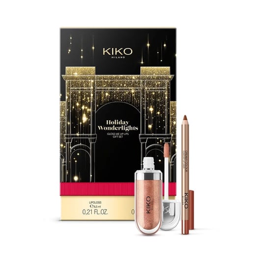 KIKO Milano, Holiday Wonderlights Gloss Me Up Lips, zestaw do makijażu ust 02 Stylish Hazelnut: błyszczyk do ust + kremowa konturówka do ust KIKO Milano