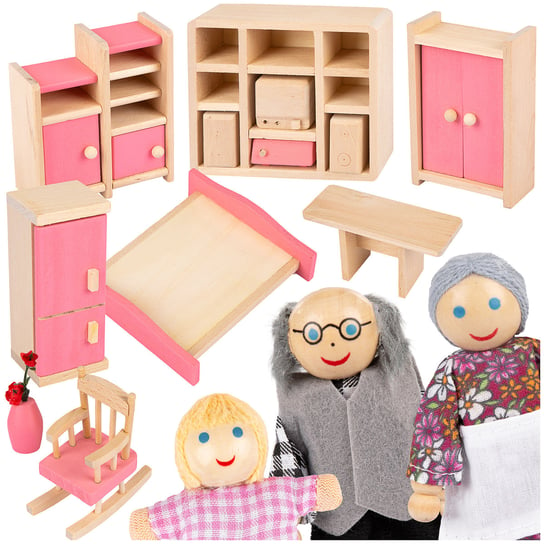 Kinderplay, Drewniane mebelki do domku, zestaw dla lalki Kinderplay