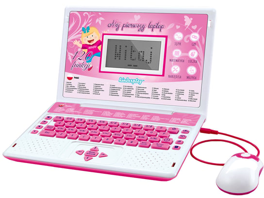 Kinderplay, laptop dla dzieci edukacyjny 120 opcji różowy Kinderplay