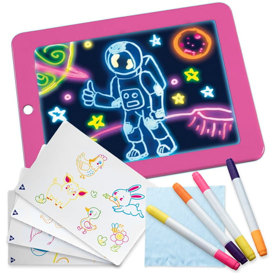 Kinderplay, tablica do rysowania Magic Pad Led, różowa Kinderplay