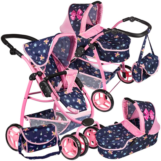 Kinderplay, wózek dla lalek spacerówka głęboki, 4w1 Kinderplay