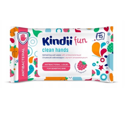 Kindii, Fun Antibacterial chusteczki odświeżające z płynem antybakteryjnym 15szt Kindii