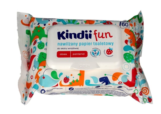 Kindii, Fun, nawilżany papier toaletowy dla dzieci, 60 szt. Kindii