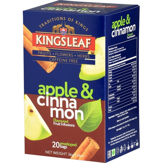 Kingsleaf APPLE & CINNAMON herbata owocowa JABŁKO CYNAMON STEWIA CYKORIA napar bez kofeiny saszetki - 20 x 1,8 g Inna marka