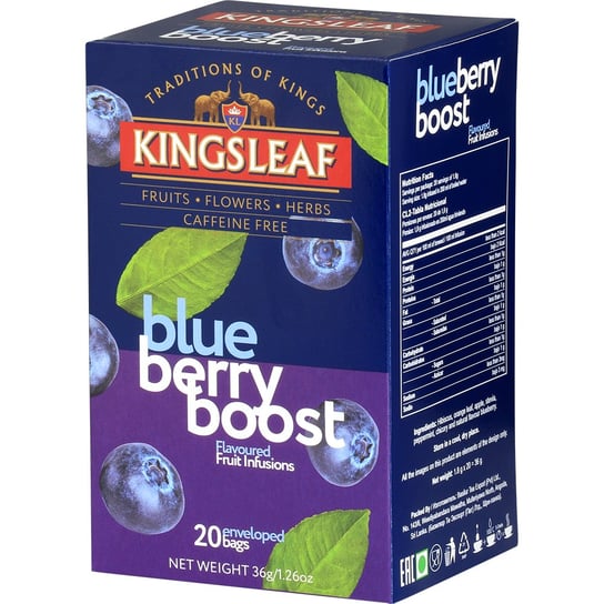Kingsleaf BLUEBERRY BOOST herbata owocowa BORÓWKA HIBISKUS MIĘTA STEWIA napar bez kofeiny saszetki - 20 x 1,8 g Inna marka