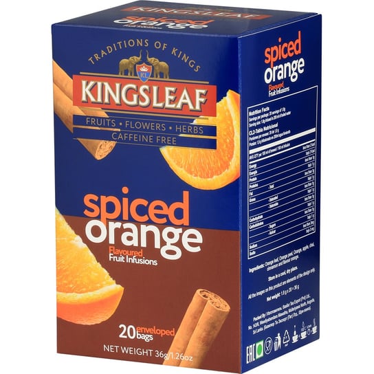 Kingsleaf SPICED ORANGE herbata owocowa POMARAŃCZA CYNAMON JABŁKO napar bez kofeiny saszetki - 20 x 1,8 g Inna marka