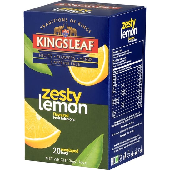 Kingsleaf ZESTY LEMON herbata owocowa CYTRYNA RUMIANEK MIĘTA napar bez kofeiny saszetki - 20 x 1,8 g Inna marka