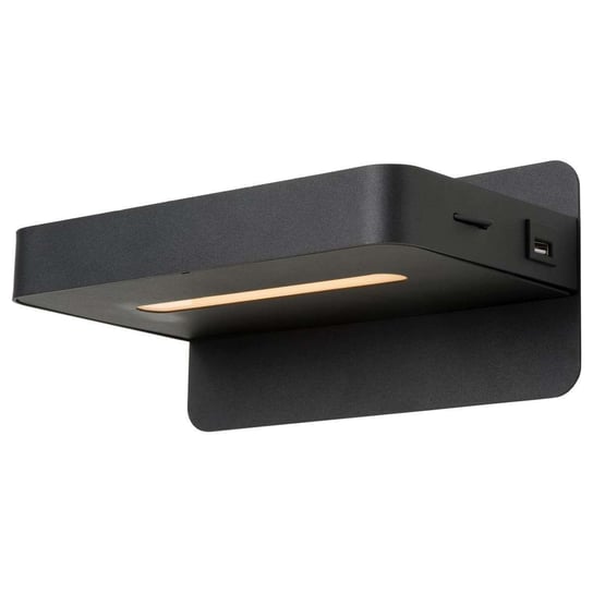 Kinkiet LAMPA ścienna ATKIN 77280/05/30 Lucide metalowa OPRAWA półka LED 5W 3000K z portem USB drewno czarna Lucide