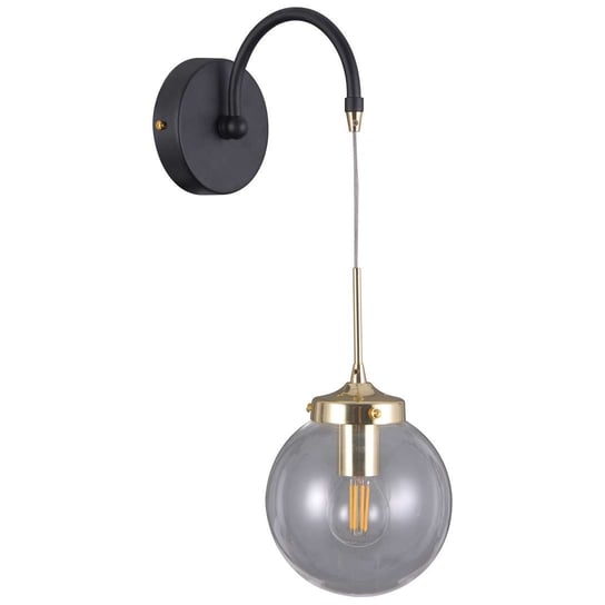 Kinkiet LAMPA ścienna DOMENICO WL-43232-1 Italux metalowa OPRAWA industrialna szklana kula ball czarna złota przezroczysta ITALUX