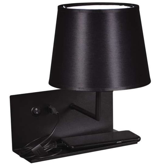 Kinkiet LAMPA ścienna K-4767 Kaja nocna OPRAWA abażurowa z półką metalowa z gniazdem USB czarna KAJA