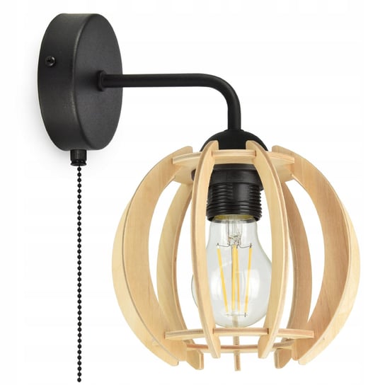 Kinkiet Lampa Ścienna Włącznik Drewniany Klosz LED Luxolar