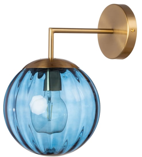 Kinkiet metalowy złoty Pandora szklana kula niebieska Ledigo