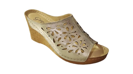 Klapki damskie złote koturn 8,3cm nr.37 Polskie buty