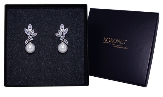 Klasyczne kolczyki srebrne z perłami za sztyft białe błyszczące damskie KOKONET