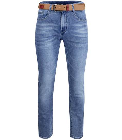 Klasyczne spodnie męskie jeansy z brązowym paskiem-40 Agrafka