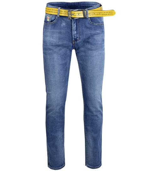 Klasyczne spodnie męskie jeansy z żółtym paskiem-38 Agrafka