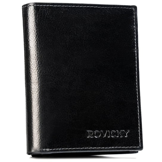 Klasyczny pojemny portfel męski bez zapięcia ze skóry naturalnej portfel na karty i dokumenty z ochroną RFID Rovicky, czarny Rovicky
