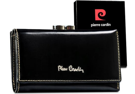 Klasyczny portfel damski ze skóry naturalnej na bigiel i zatrzask Pierre Cardin