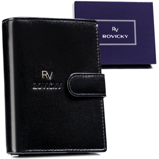 Klasyczny portfel ze skóry naturalnej z zapięciem ochrona kart RFID Rovicky, czarny Rovicky