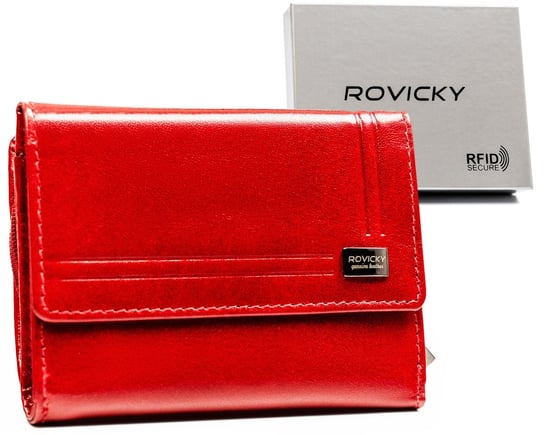 Klasyczny skórzany portfel damski z ochroną kart RFID Rovicky, czerwony Rovicky