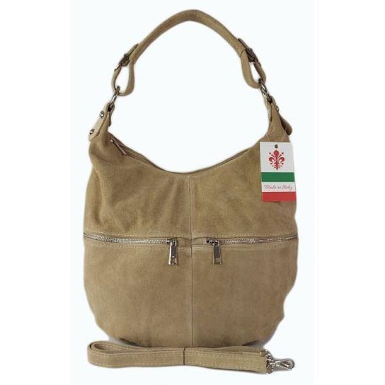 Klasyczny worek na ramię ,zamki suwaki XL A4 Shopper bag zamsz naturalny beżowy W345T KEMER