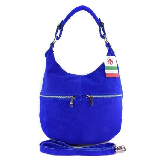 Klasyczny worek na ramię ,zamki suwaki XL A4 Shopper bag zamsz naturalny chabrowy W345BT Vera Pelle