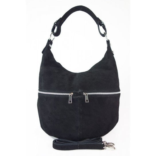 Klasyczny worek na ramię ,zamki suwaki XL A4 Shopper bag zamsz naturalny czarny W345N Vera Pelle