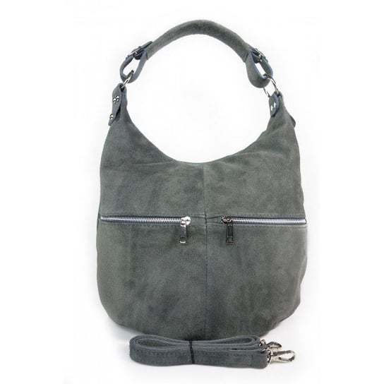Klasyczny worek na ramię ,zamki suwaki XL A4 Shopper bag zamsz naturalny szara W345G Vera Pelle