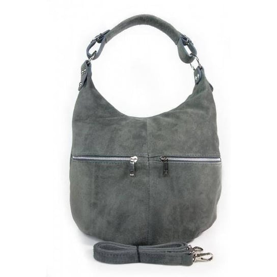Klasyczny worek na ramię ,zamki suwaki XL A4 Shopper bag zamsz naturalny szara W345G KEMER