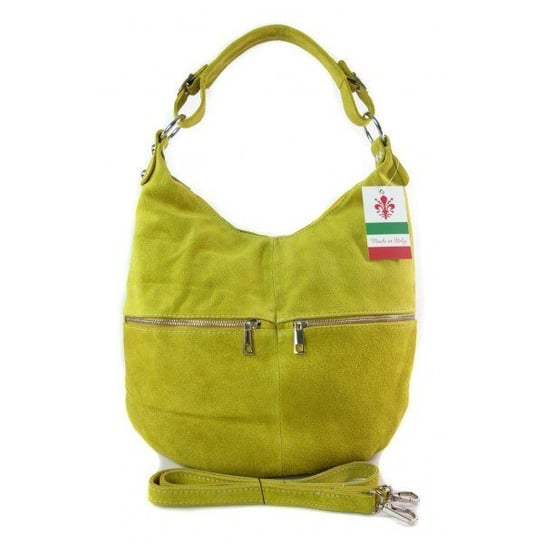 Klasyczny worek na ramię ,zamki suwaki XL A4 Shopper bag zamsz naturalny żółta W345GL2 Vera Pelle