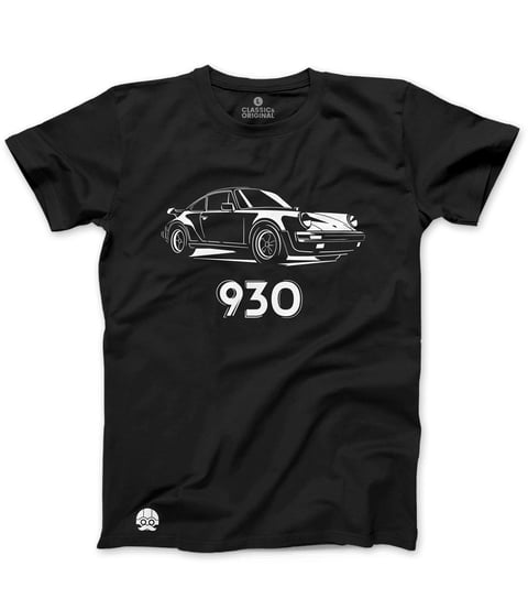 Klasykami, Koszulka męska, Porsche 911 (930) Turbo, czarna, rozmiar S KLASYKAMI