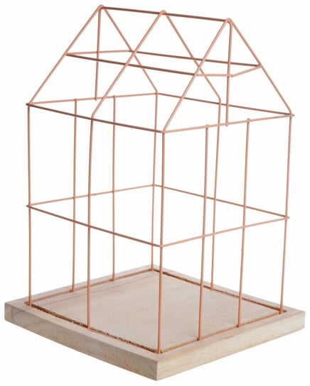 klatka-domek średnia różowa na drewnianej podstawie 23x23x33,5cm Ewax
