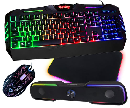 Klawiatura gamingowa podświetlana dla graczy FURY SPITFIRE + podświetlana mata + mysz + głośniki Apala FURY