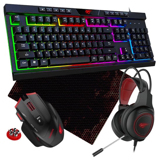 Klawiatura podświetlana gamingowa Havit GAMENOTE KB500L RGB słuchawki mysz mata dla graczy Havit